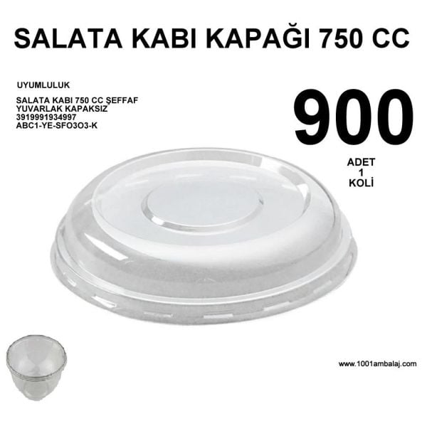 Salata kabı Kapağı 750 Cc Şeffaf Yuvarlak Kase Kapağı 900 Adet 1 Koli