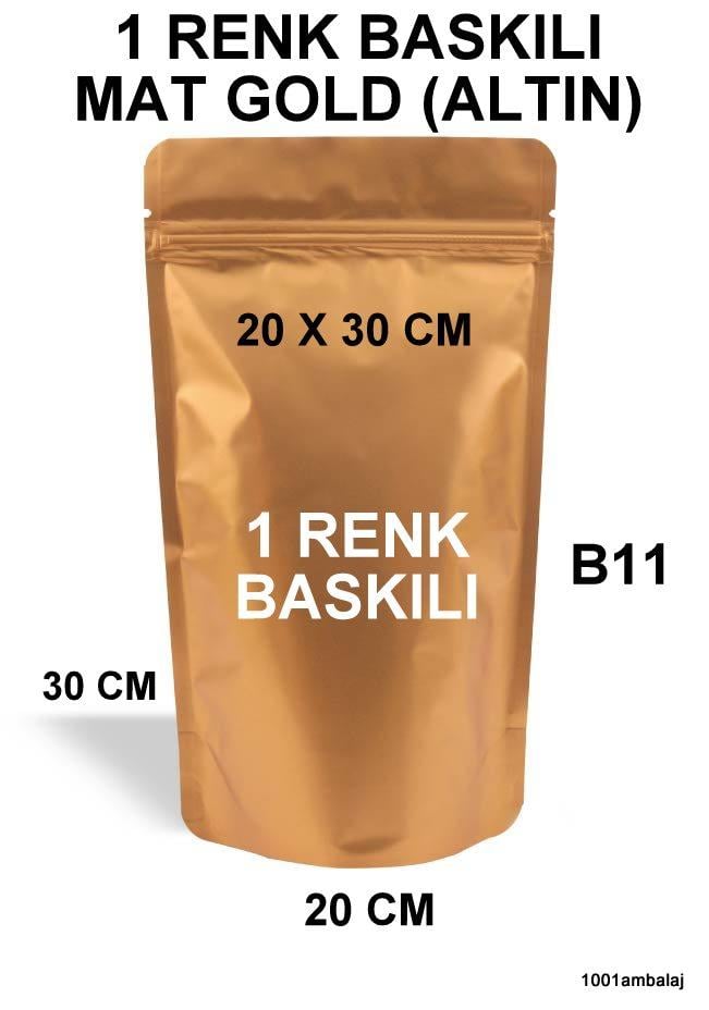 20X30 Cm 1 Baskılı Mat Gold ( Altın Renkli ) Tek Taraf Tek Renk Doypack Torba 1000 Gr /28/