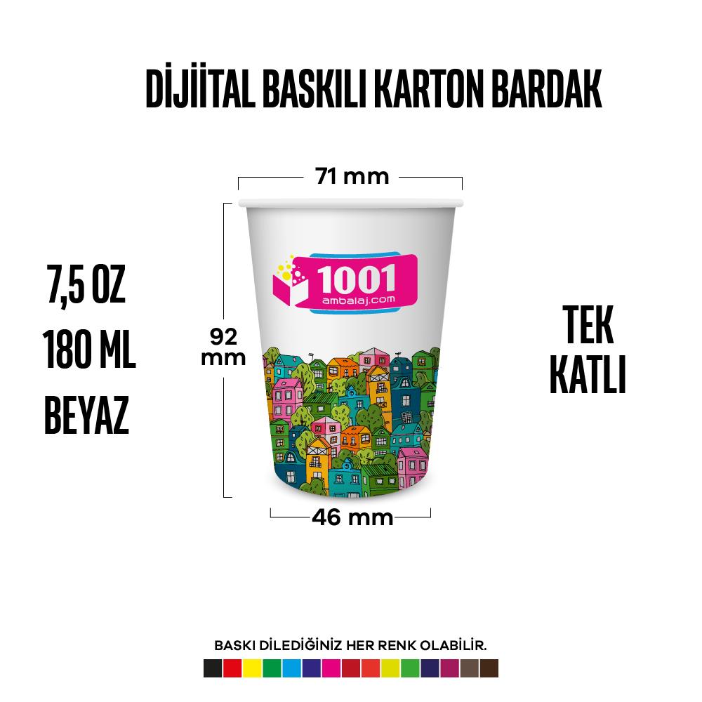 Dijital Baskılı 7,5 Oz Karton Bardak Tek Kat Duvarlı Beyaz Sicak Soğuk