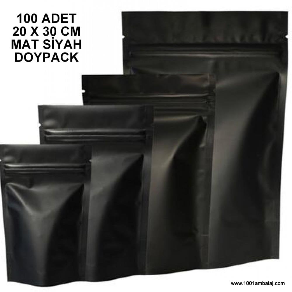 20X30 Cm Mat Siyah 100 Adet Kilitli Doypack Torba 1000 Gr /69/