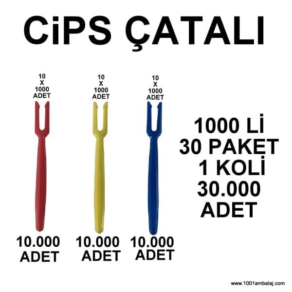 Cips Çatali 1000 Adet Li 30 Paket 1 Koli Karşik Renk 1001 Ambalaj