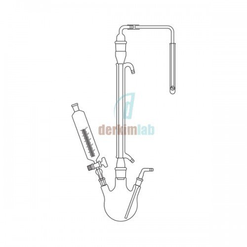 Sülfürdioksit Tayin Düzeneği Balon 500 ml, Soğutucu düz 30 cm, Damlatma hunisi 100 ml, Çıkış borulu kapak NS : 29/32, Gaz borusu NS : 19/26