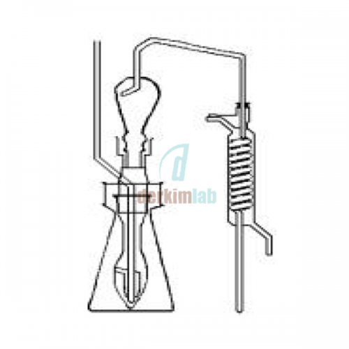 Uçar Asit Tayin Düzeneği Erlen 500 ml  NS : 45/40, Soğucu spiralli 30 cm, Sıçratma tutuculu köprü NS : 29/32