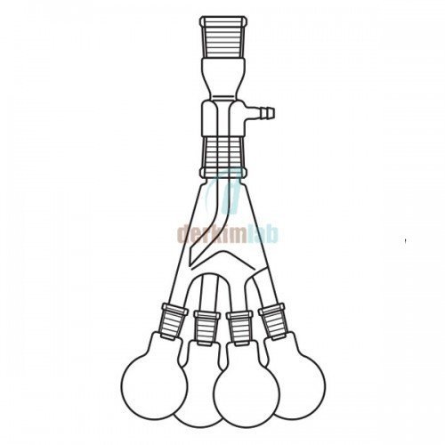 Distilasyon fraksiyonları toplama başlığı, Bredt tipi, Dik  Üst Dişi NS : 29/32-  Merkez Erkek NS : 29/32- Alt Erkek NS : 14.5/23 , 100 ml Balon Hacmi