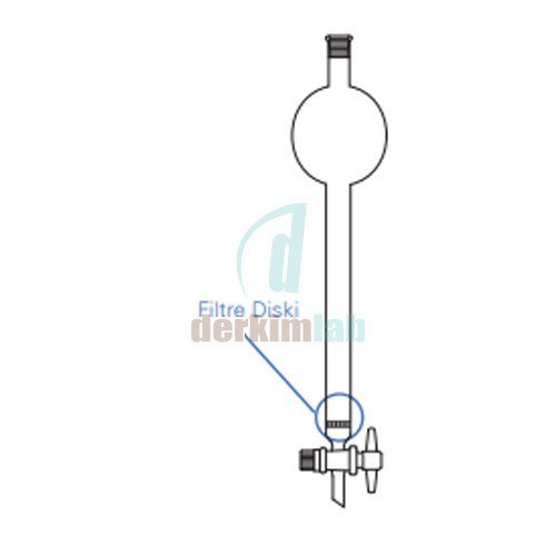 Hazneli Kolon, Filtreli*,  PTFE musluklu Boru Çapı 20 mm, Boy 400 mm, 120 ml Hacim, 250 ml Rezervuar Hacim