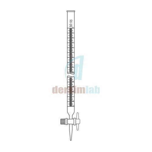 Büret, Düz, PTFE musluklu,  Şeffaf 100 ml Hacim , 0.20 ml Tolerans