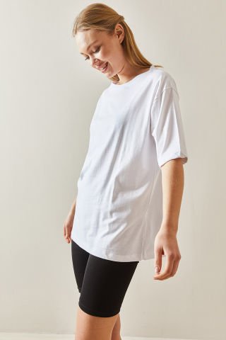 Yeni Sezon Pamuklu Oversize Basic Kadın T-Shirt