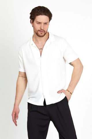 Slim Fit Pilili Pamuklu Gömlek | Beyaz