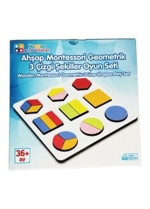 Ahşap Montessori Geometrik 3 Çizgi Şekiller Renkli