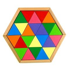 Ahşap 24 Parça Altıgen Tepsili üçgen Puzzle Oyunu