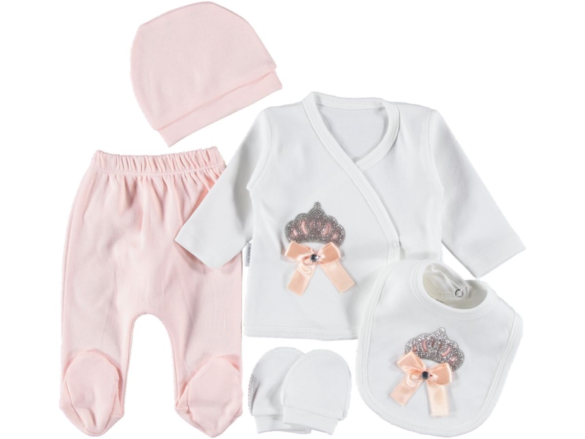 Taşlı Desenli 1-3 Ay Kız Zıbın Set 418178