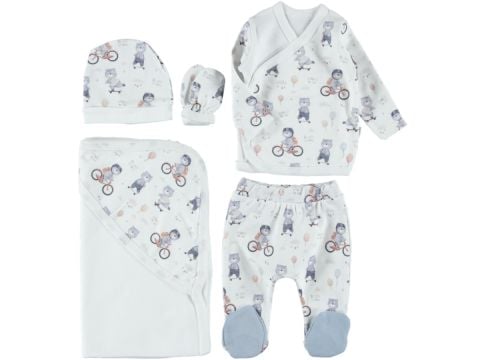 Gri Renk Bear Baskılı Battaniyeli Zıbın Set 3 Ay 418013