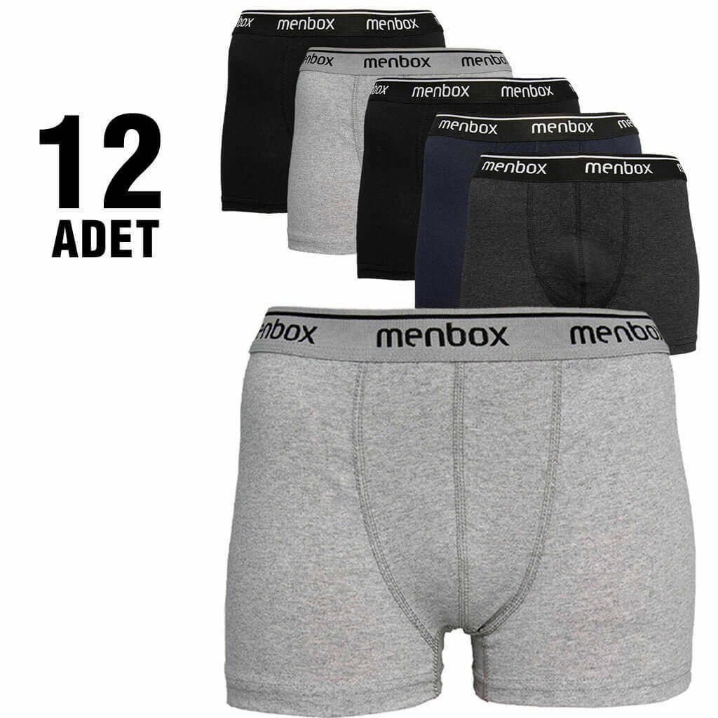 12'li Menbox Düz Renk Erkek Boxer