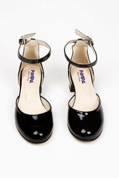 Paqpa Nancy Kız Çocuk Soft Tabanlı Siyah Rugan Kalın Topuklu Ayakkabı TA2002