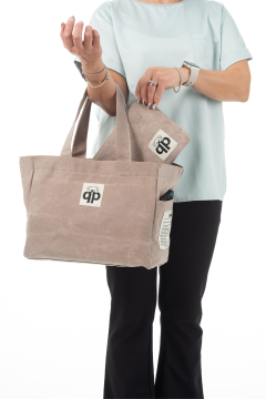 qp Ronda Tote Bag Kadın Taş Mumlu Kanvas El ve Omuz Çantası QP1002-02