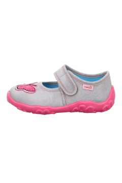 Superfit Bonny Kız Çocuk Ev Kreş Ayakkabısı Gri Pembe Kelebekli 000280-2030