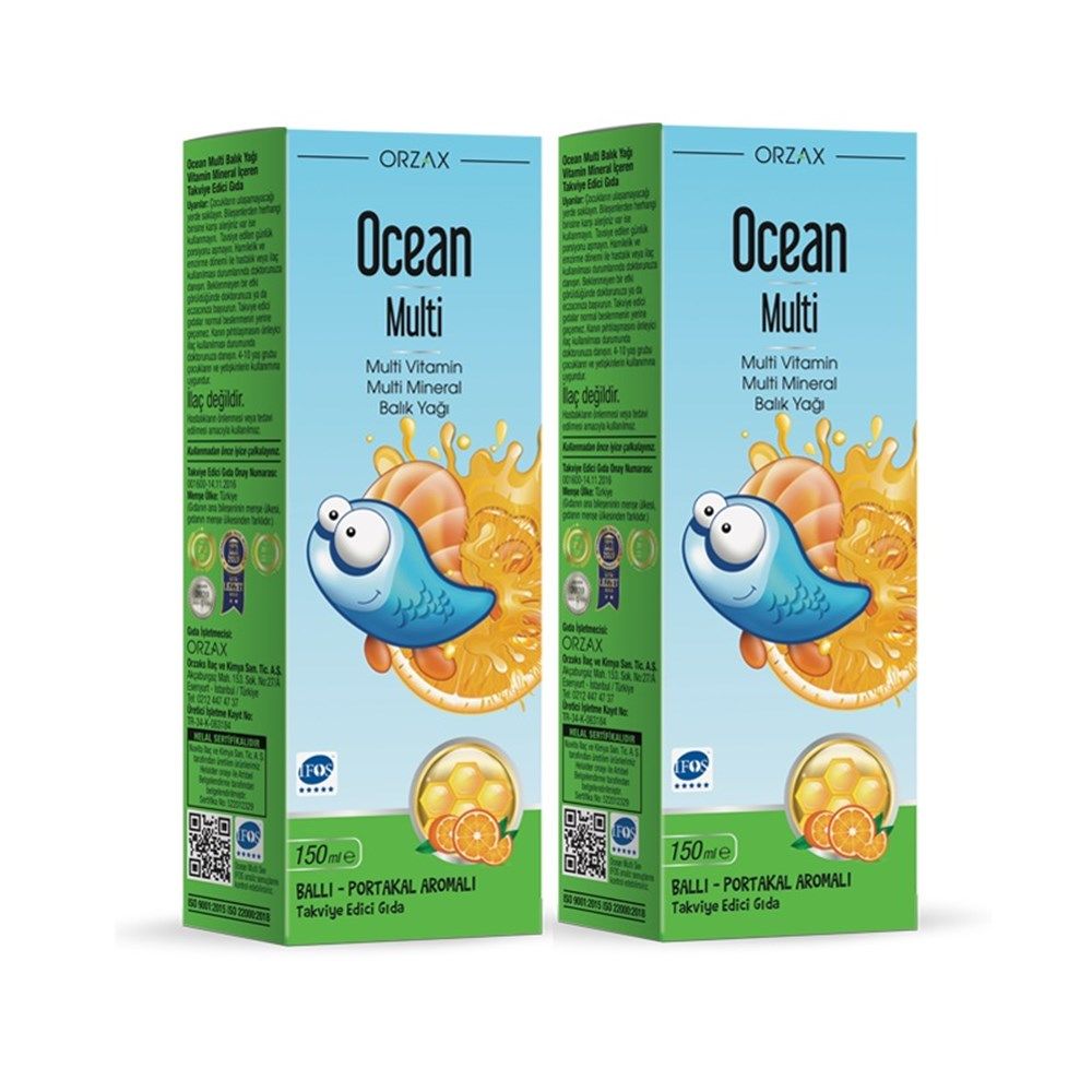 Ocean Multi Ballı-Portakallı Aromalı Balık Yağı Şurup 2*150 ml ( 2.'si %50 İndirimli )