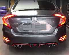 HONDA CIVIC FC5 2016-2020 DIFÜZÖR 4 EGZOZ PIANO BLACK KIRMIZI SERITLI