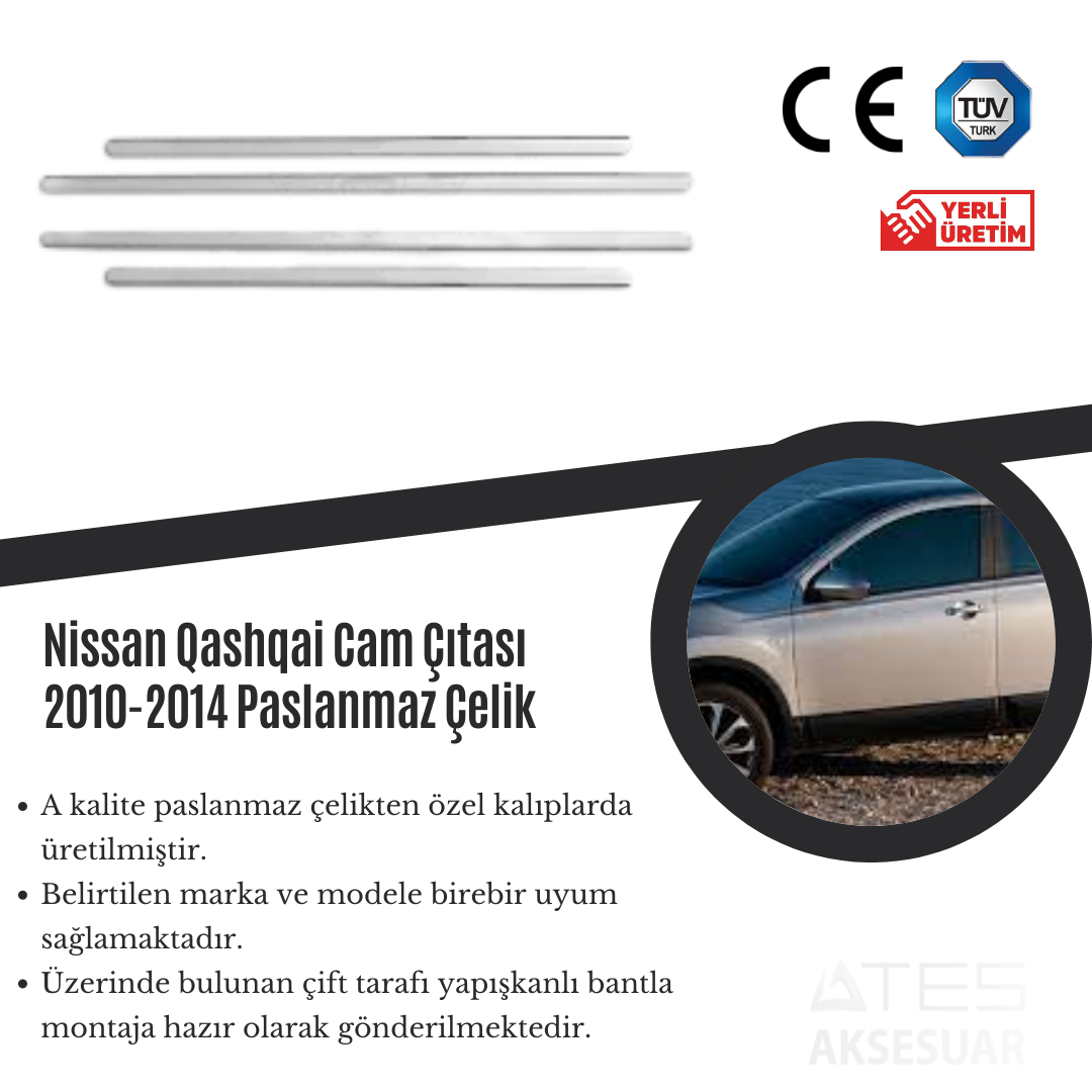 Nissan Qashqai 2010-2014 Cam Çıtası Paslanmaz Çelik