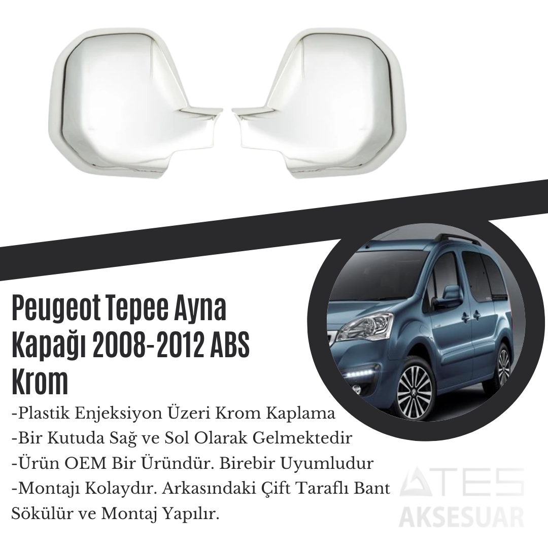 Peugeot Tepee 2008-2012 Ayna Kapağı ABS Krom