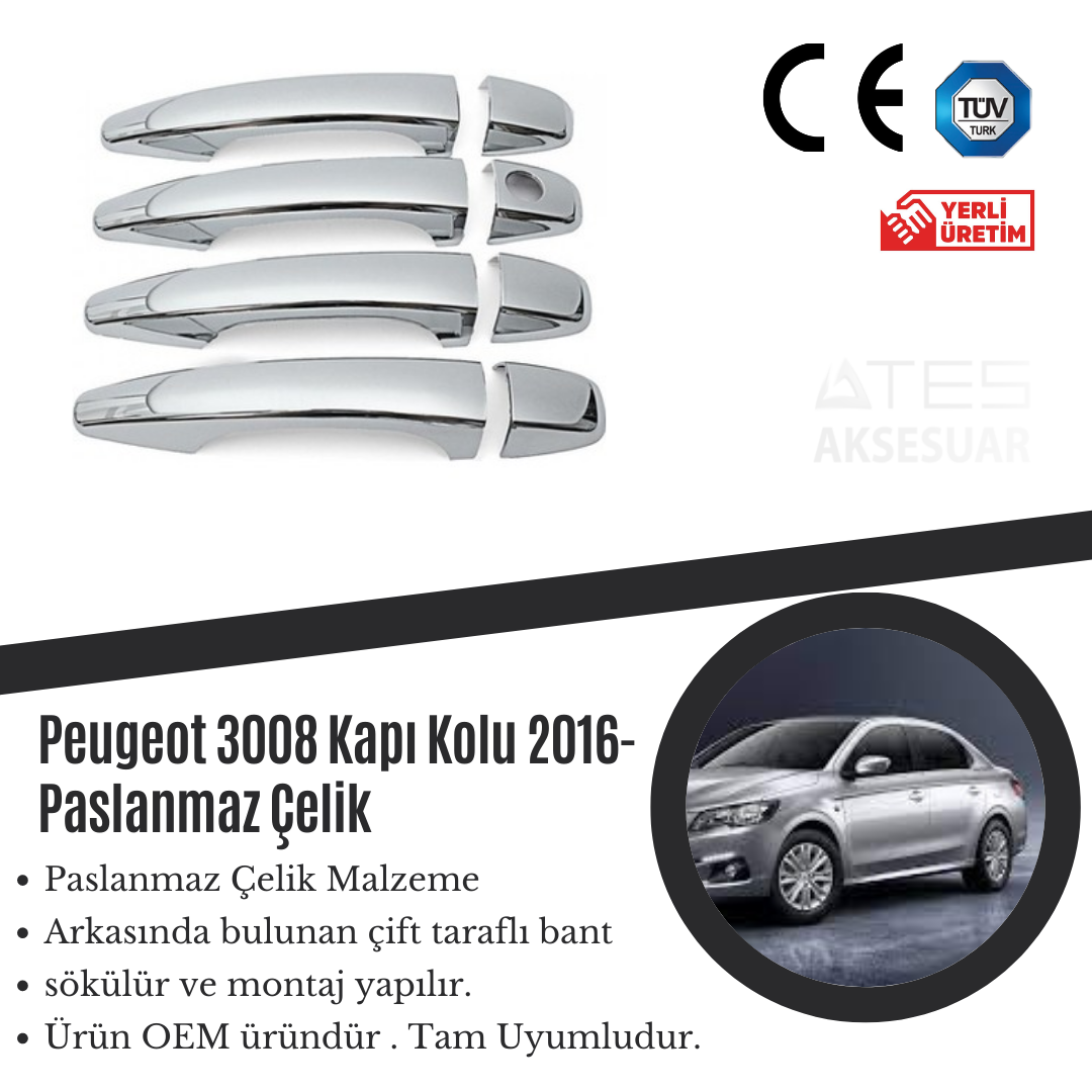 Peugeot 3008 2016 Kapı Kolu Paslanmaz Çelik