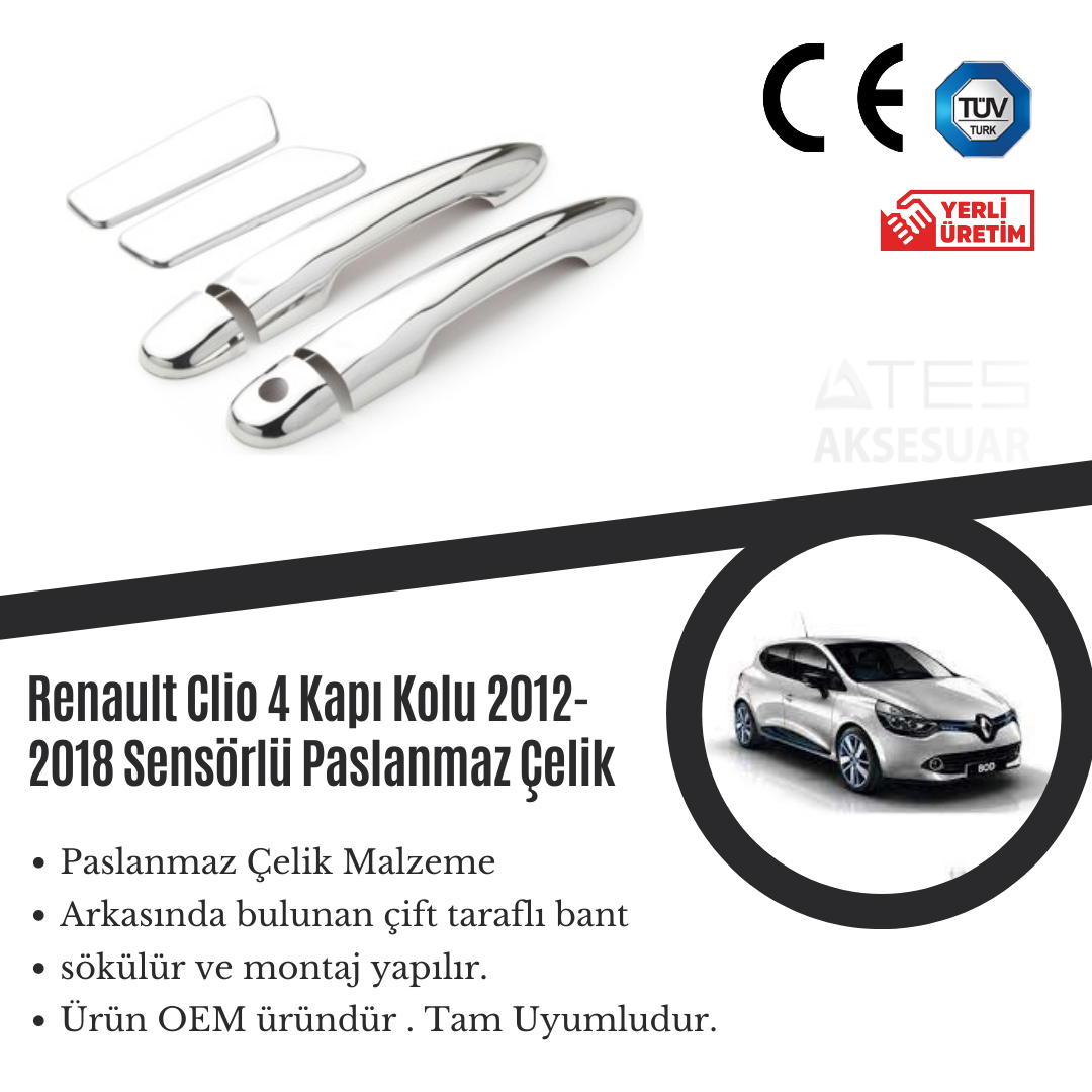 Renault Clio 4 2012-2018 Sensörlü Kapı Kolu Paslanmaz Çelik