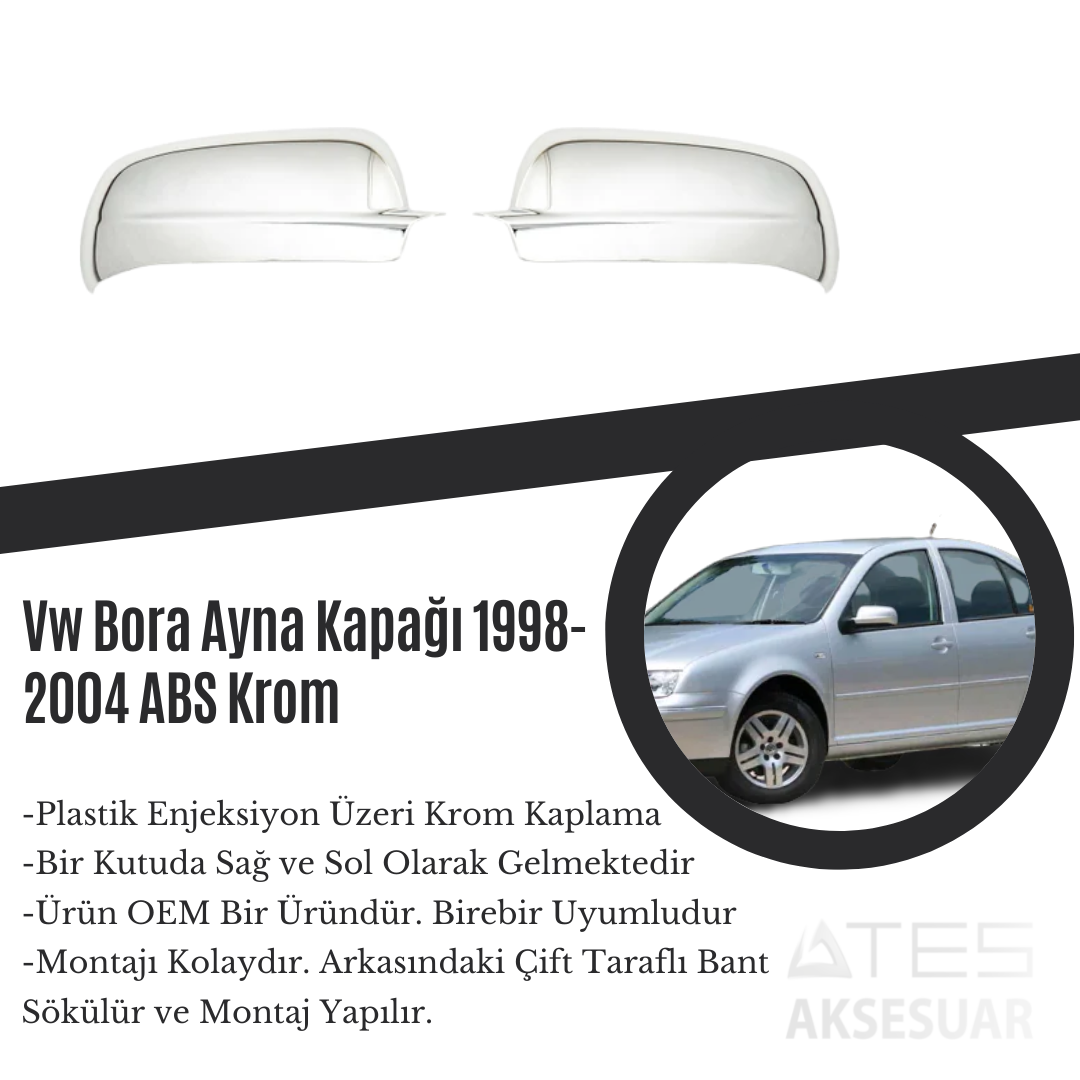 Volkswagen Bora 1998-2004 Ayna Kapağı ABS Krom