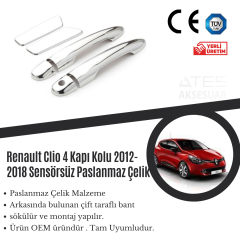 Renault Clio 4 2012-2018 Sensörsüz Kapı Kolu Paslanmaz Çelik
