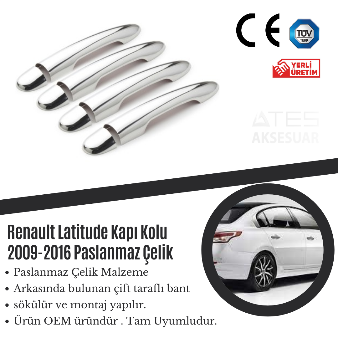 Renault Latitude 2009-2016 Kapı Kolu Paslanmaz Çelik