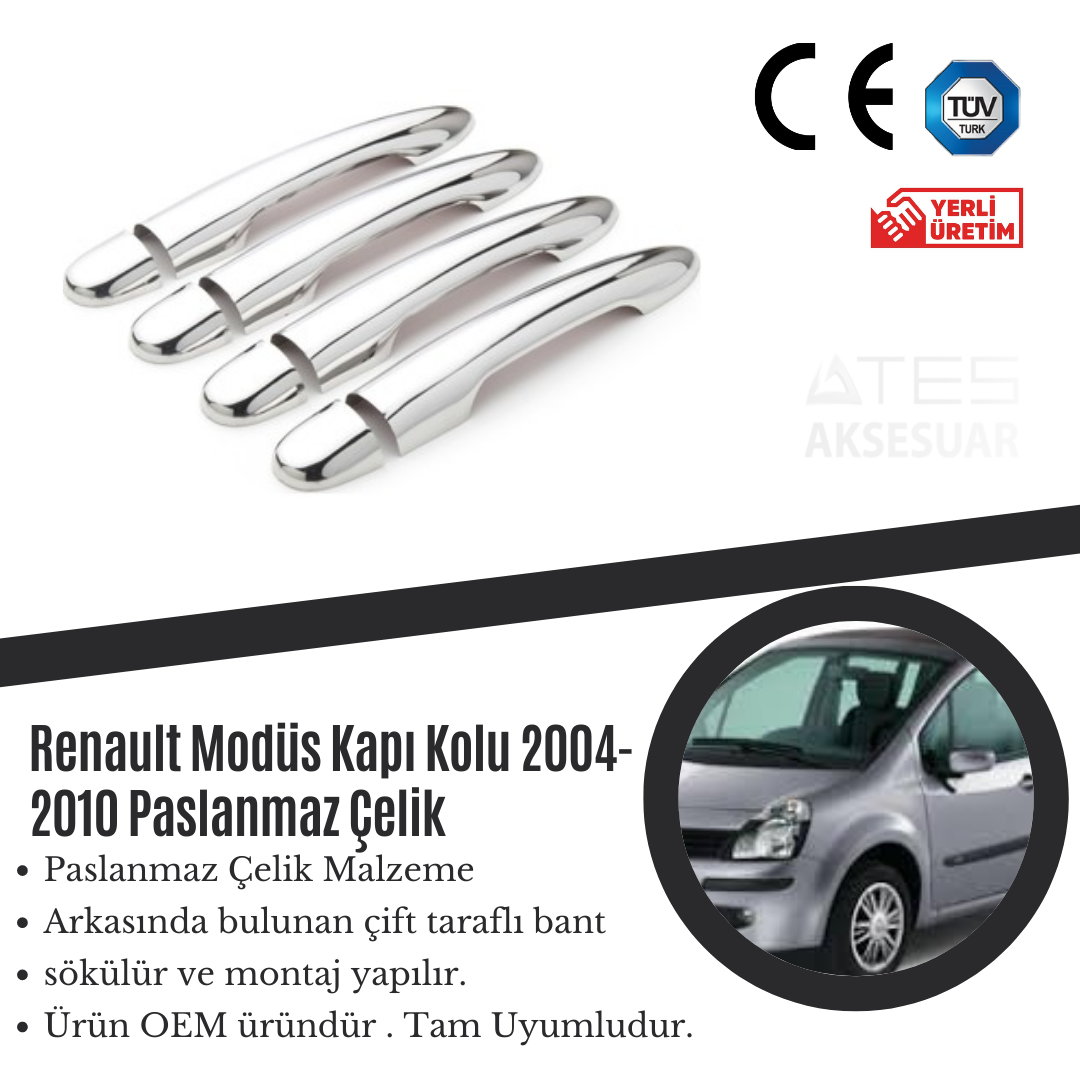 Renault Modus 2004-2010 Kapı Kolu Paslanmaz Çelik