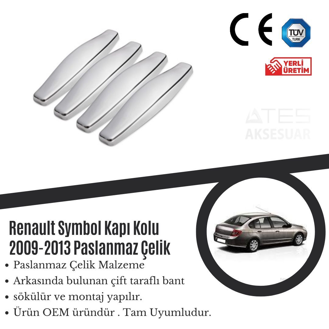 Renault Symbol 2009-2013 Kapı Kolu Paslanmaz Çelik