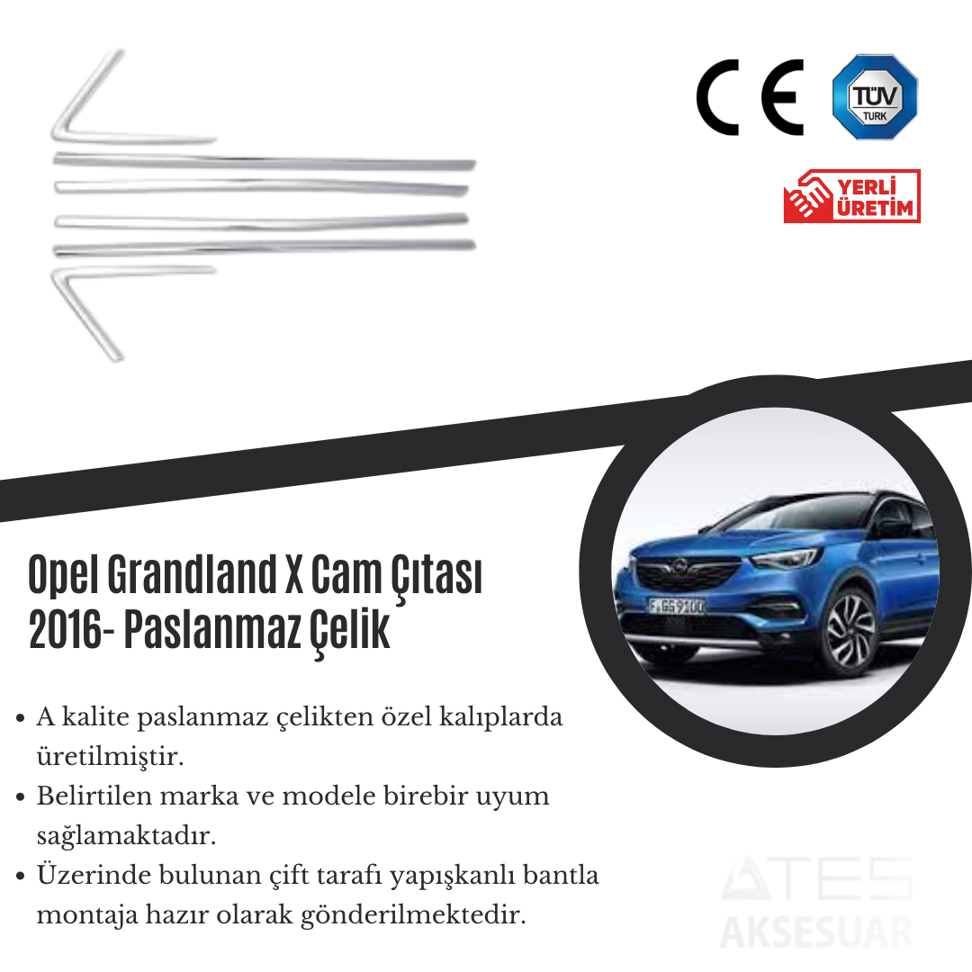 Opel Grandland-X 2016 Cam Çıtası Paslanmaz Çelik