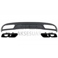 MERCEDES W205 C63 SIYAH DİFÜZÖR & EGZOZ SETİ (NORMAL SEDAN) - SİYAH EGZOZ İLE