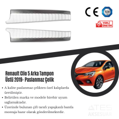 Renault Clio 5 2019 Arka Tampon Üstü Koruma Paslanmaz Çelik