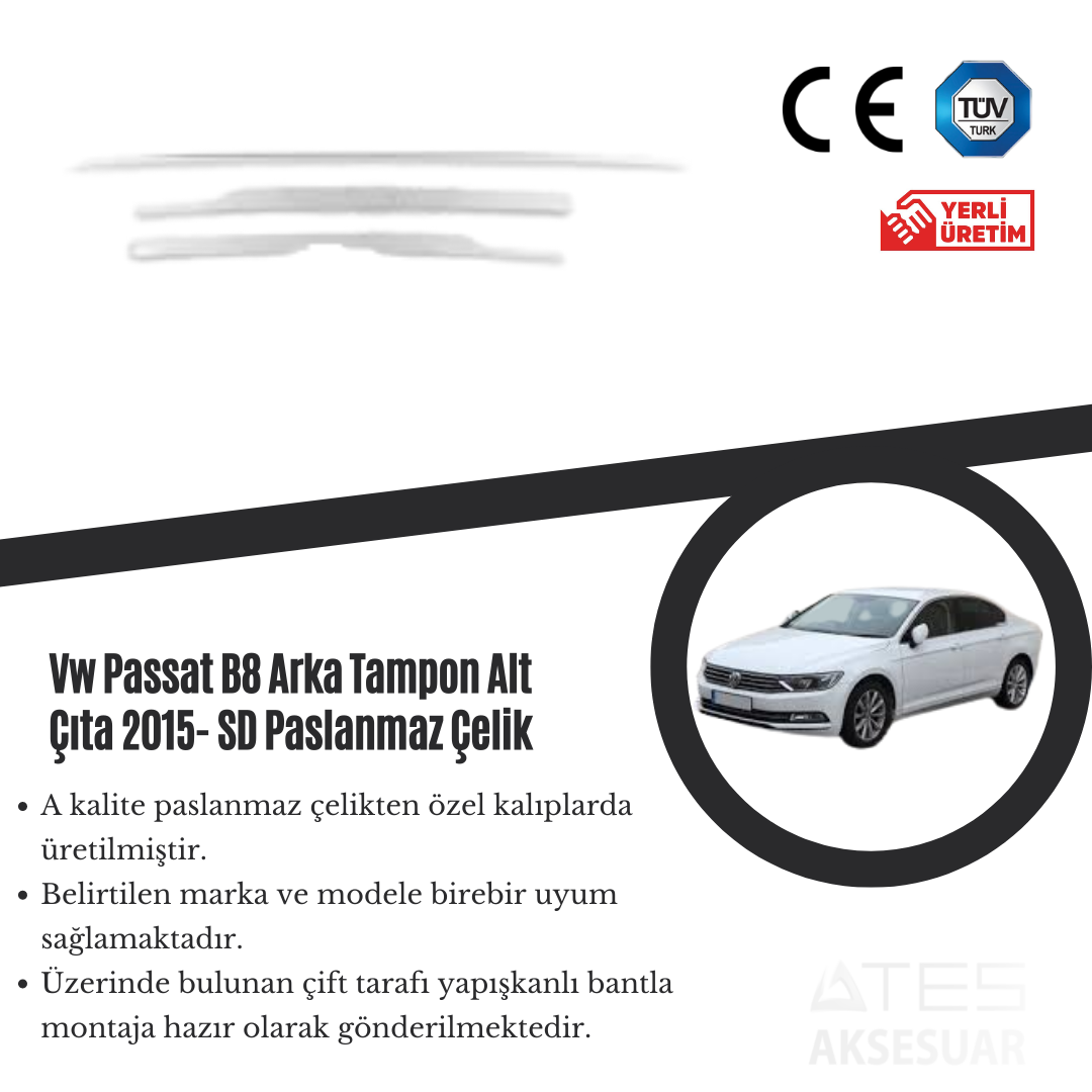 Volkswagen Passat B8 2015 Arka Tampon Alt Çıtası Paslanmaz Çelik