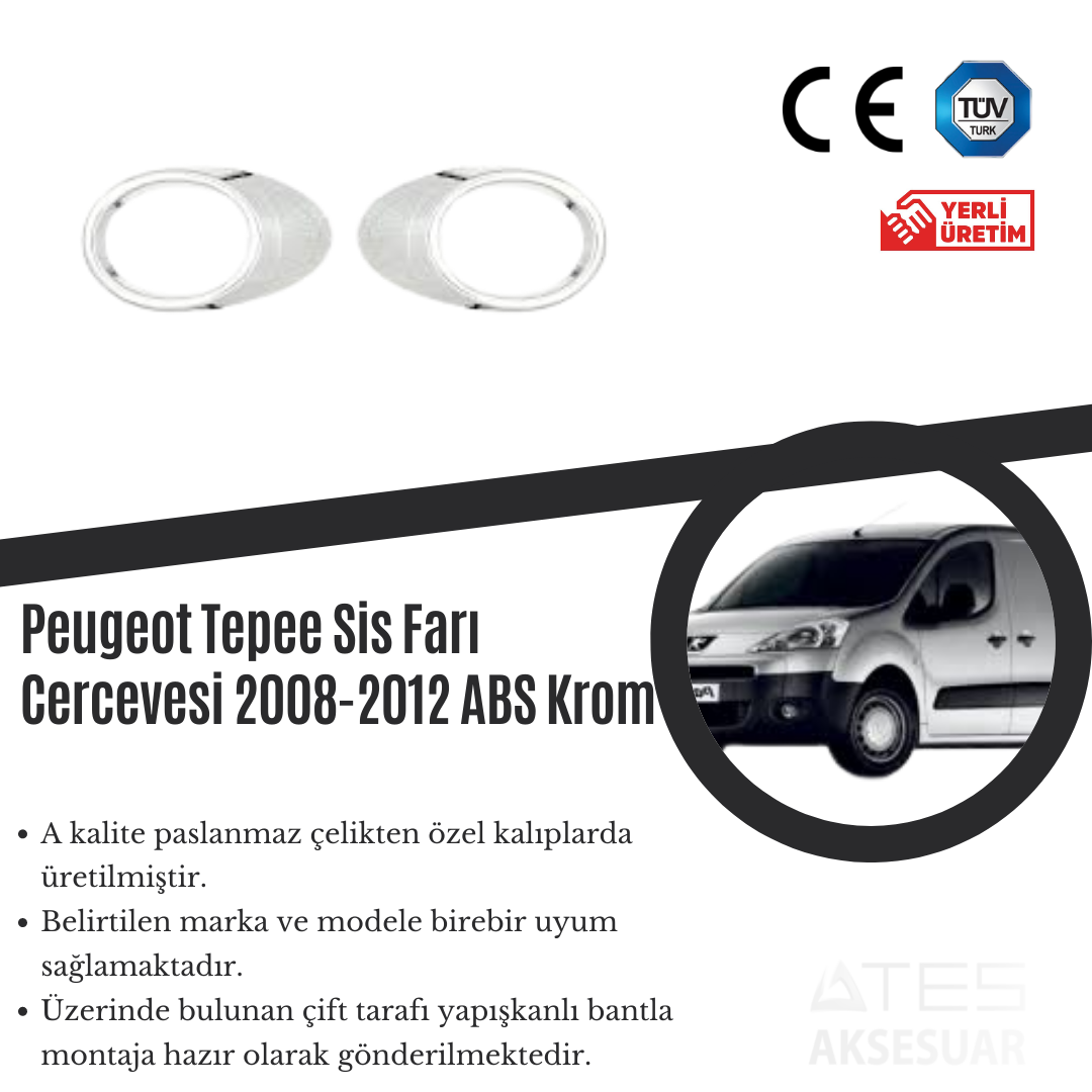 Peugeot Tepee 2008-2012 Sis Farı Çerçevesi ABS Krom