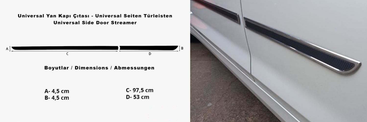 Dacia Sandero AB 10.12- Yan Kapı Çıtası Evrensel Krom+Karbon - Siyah+Krom