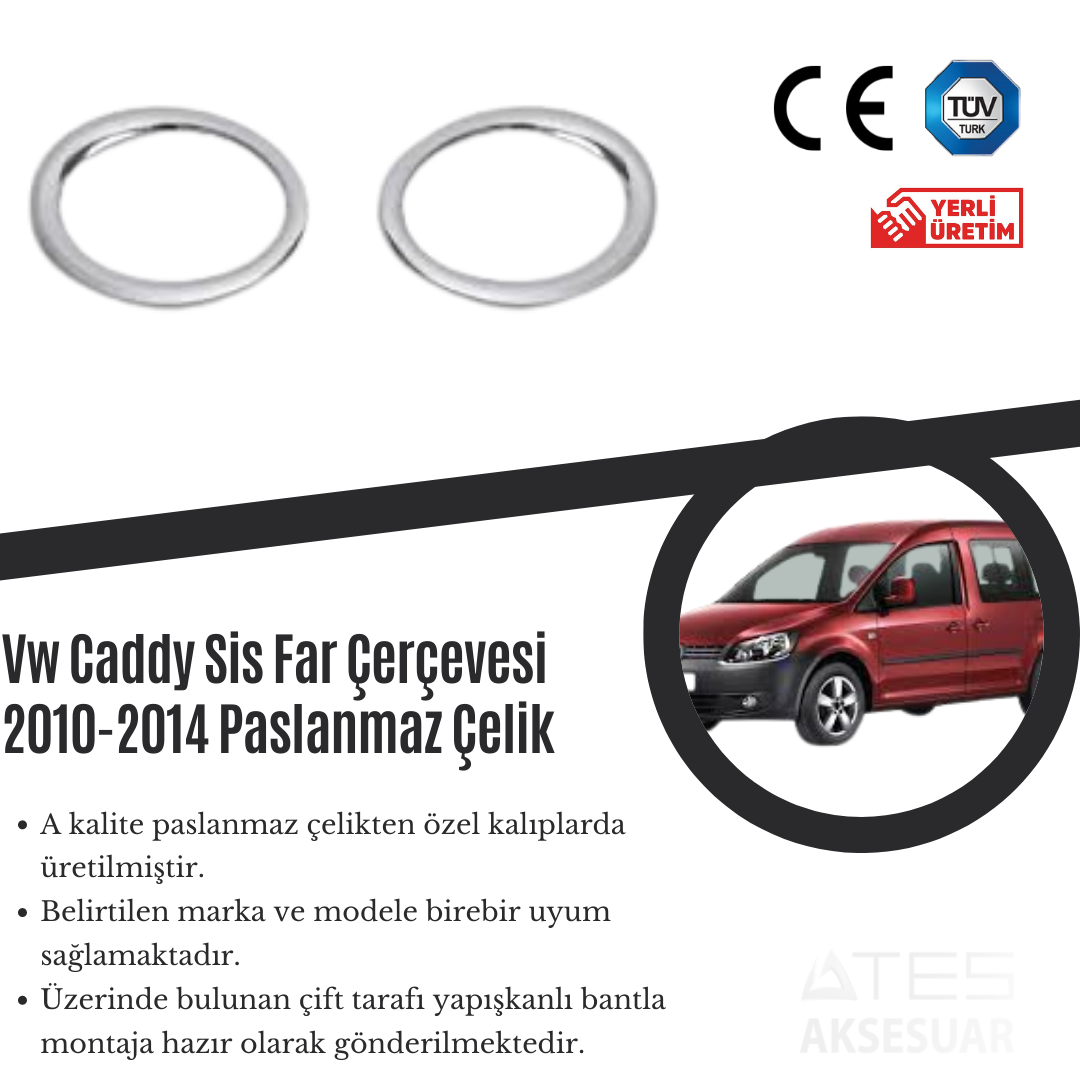 Volkswagen Caddy 2010-2014 Sis Farı Çerçevesi Paslanmaz Çelik