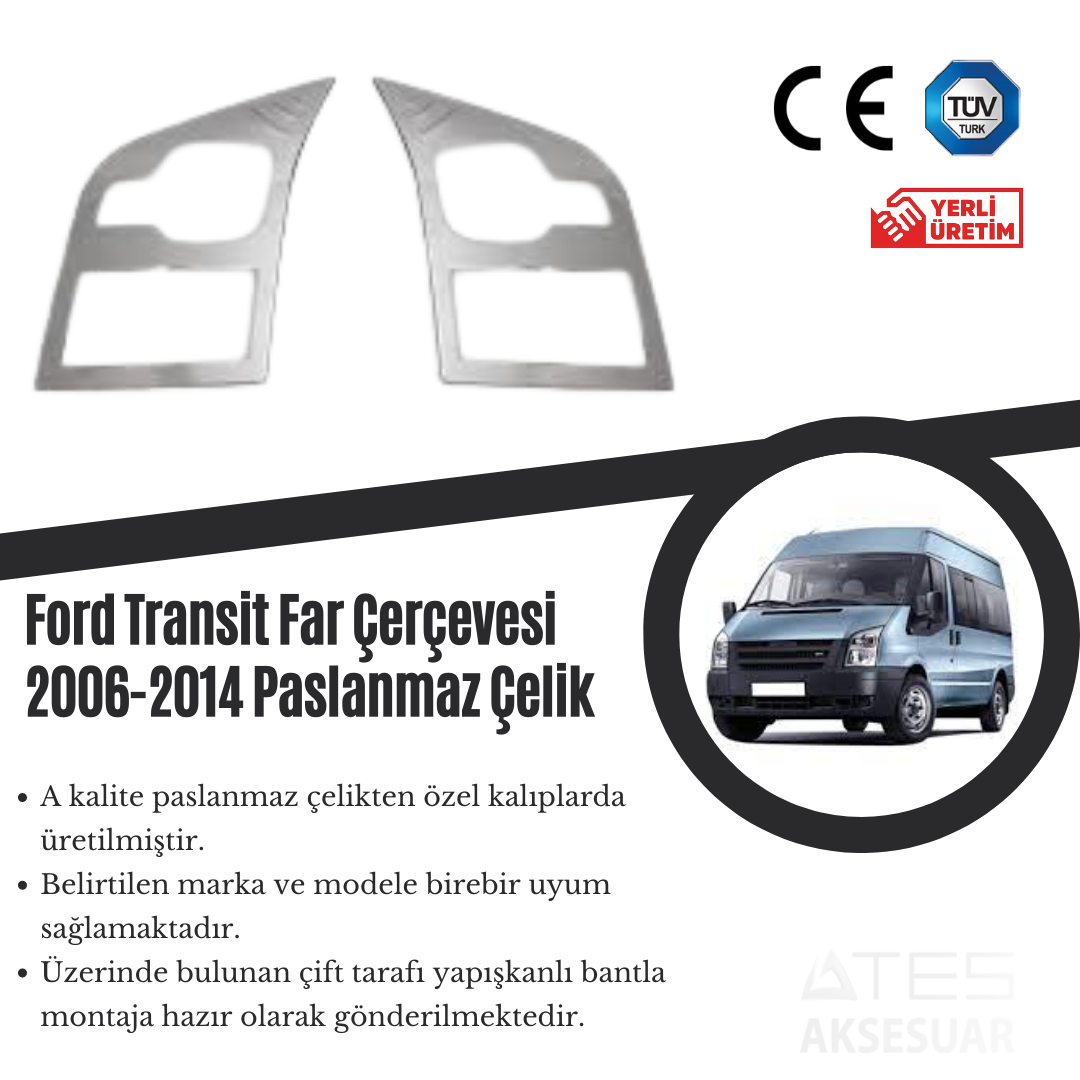 Ford Transit 2006-2014 Far Çerçevesi Paslanmaz Çelik