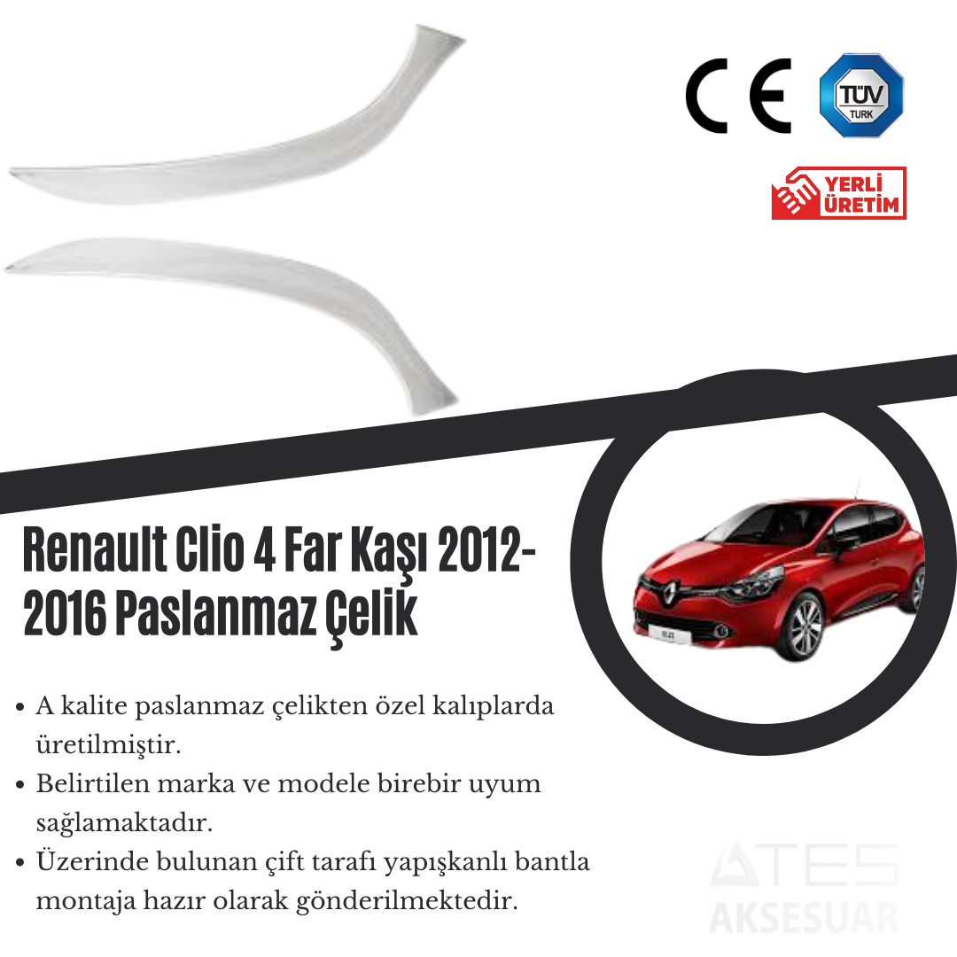 Renault Clio 4 2012-2016 Far Çerçevesi Paslanmaz Çelik
