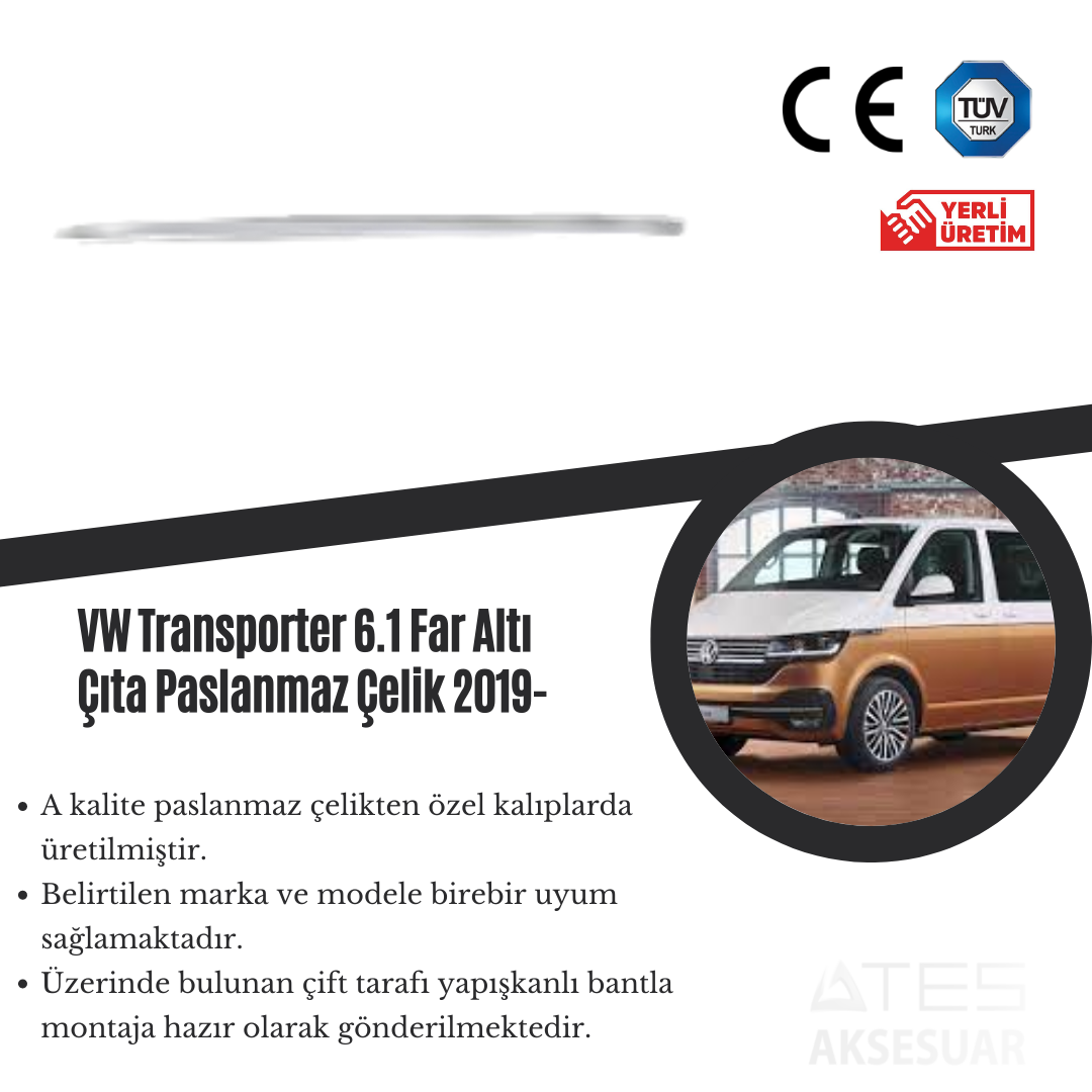 Volkswagen Transporter 6.1 2019 Far Altı Çıta Paslanmaz Çelik