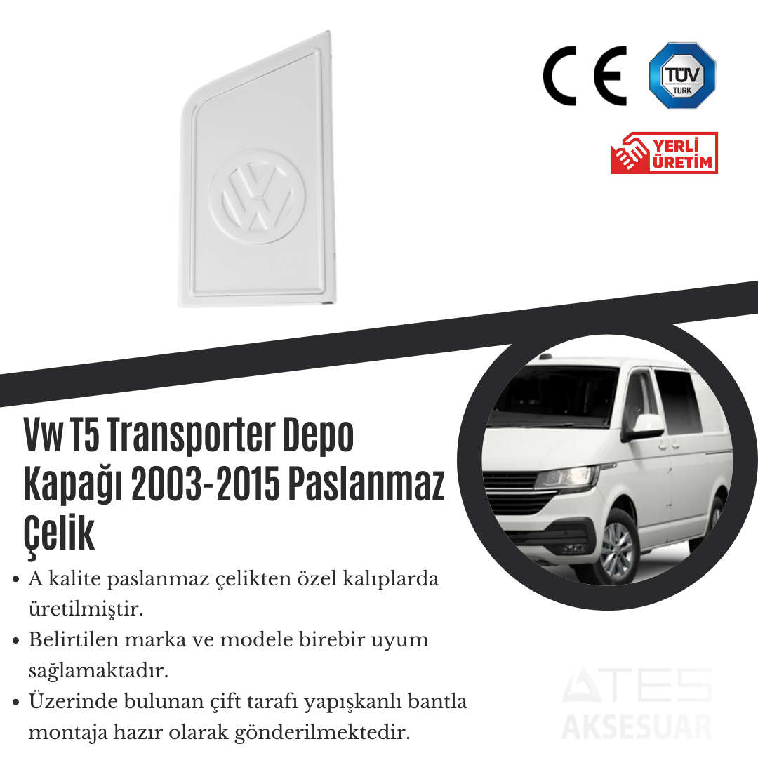 Volkswagen Transporter T5 2003-2015 Depo Kapağı Paslanmaz Çelik