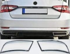 Skoda Super-B 2015> Arka Egzoz Çerçeveleri Egzoz Ucu 2 Parça Paslanmaz Çelik Krom