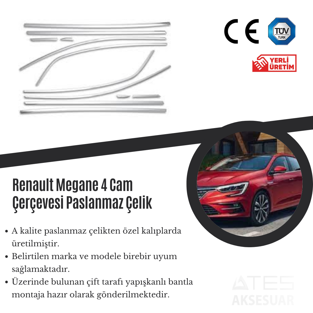 Renault Megane 4 Cam Çıtası Paslanmaz Çelik