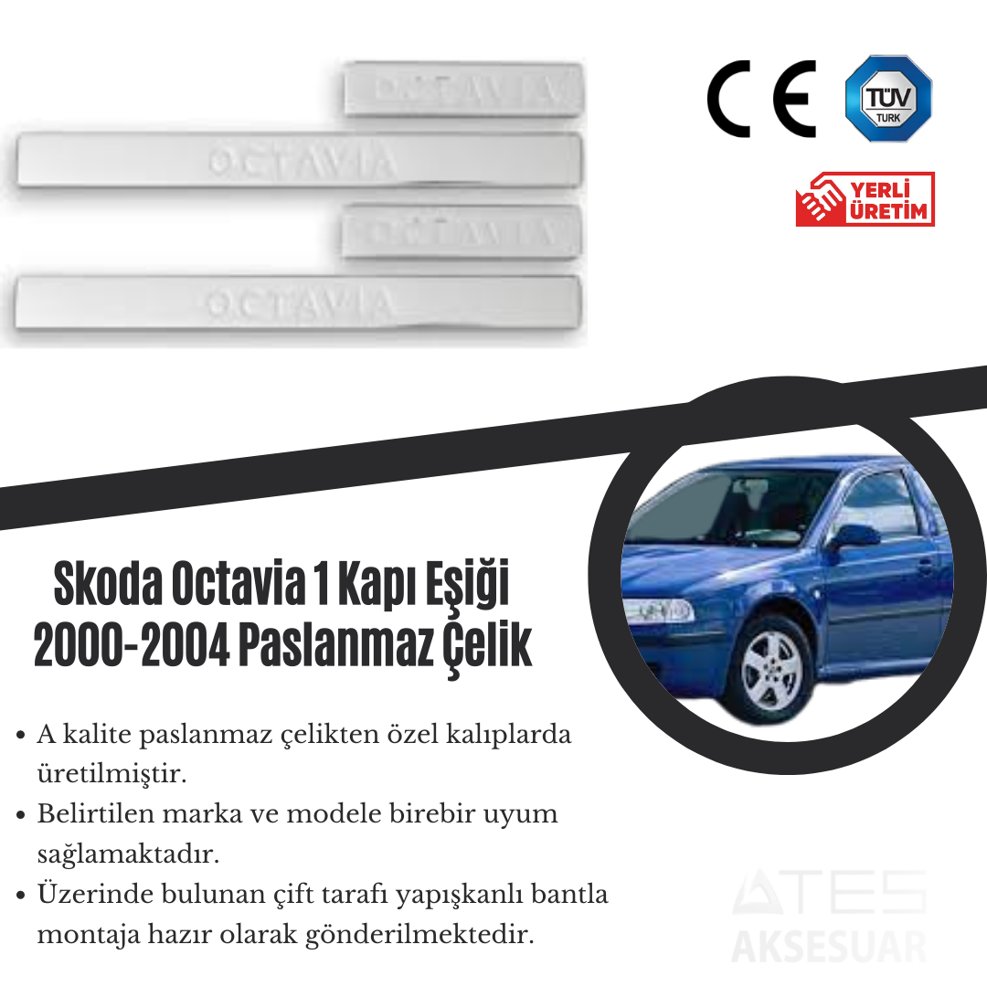 Skoda Octavia 1  2000-2004 Kapı Eşiği Paslanmaz Çelik