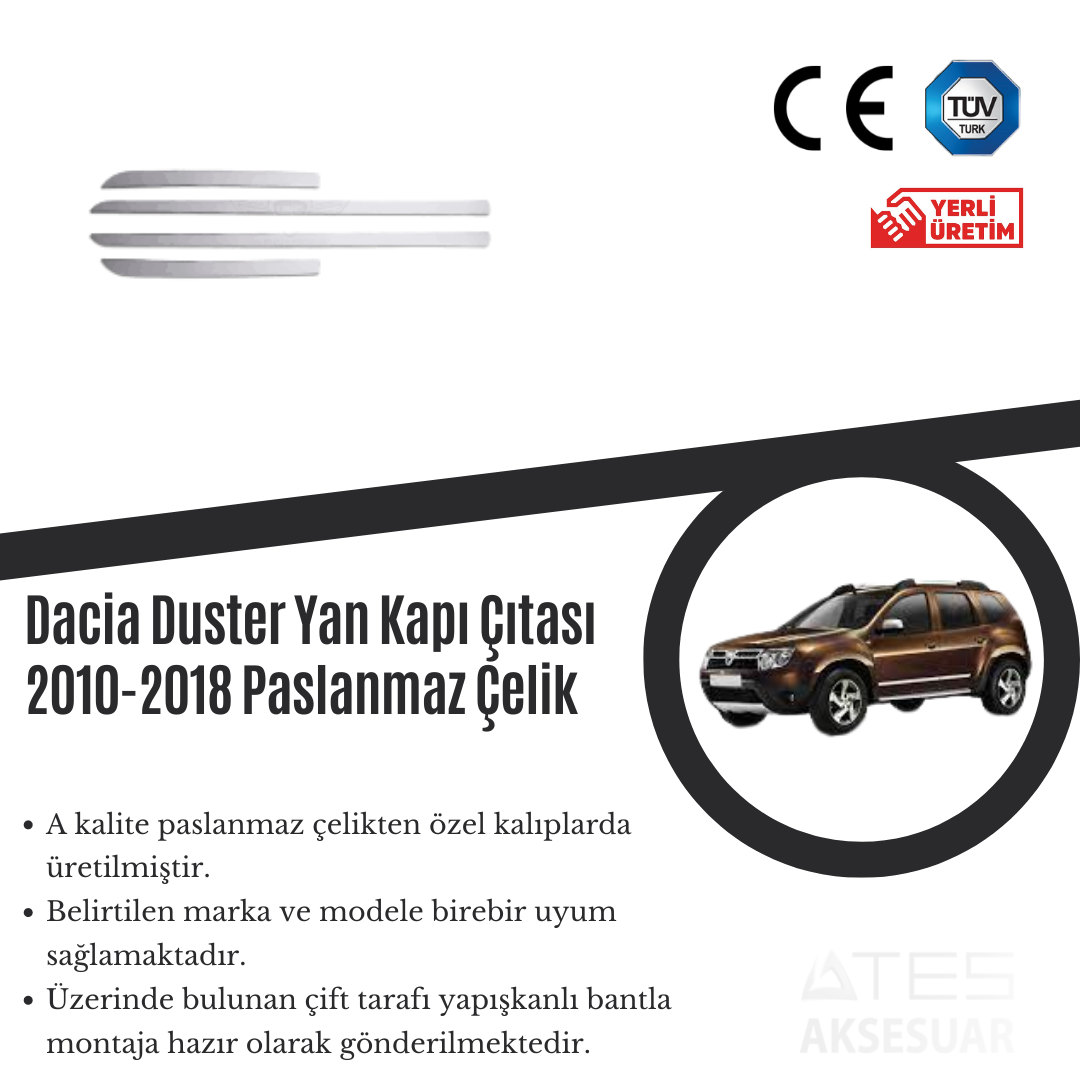 Dacia Duster Yan Kapı Çıtası 2010 2018 Paslanmaz Krom Ateş Aksesuar
