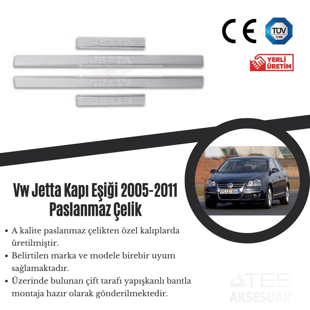 Volkswagen Jetta 2005-2011 Kapı Eşiği Paslanmaz Çelik