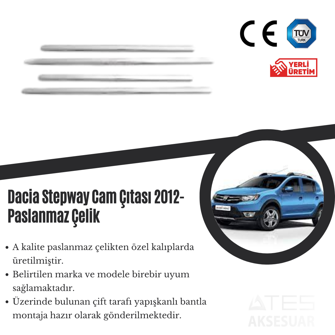 Dacia Stepway 2012 Cam Çıtası Paslanmaz Çelik