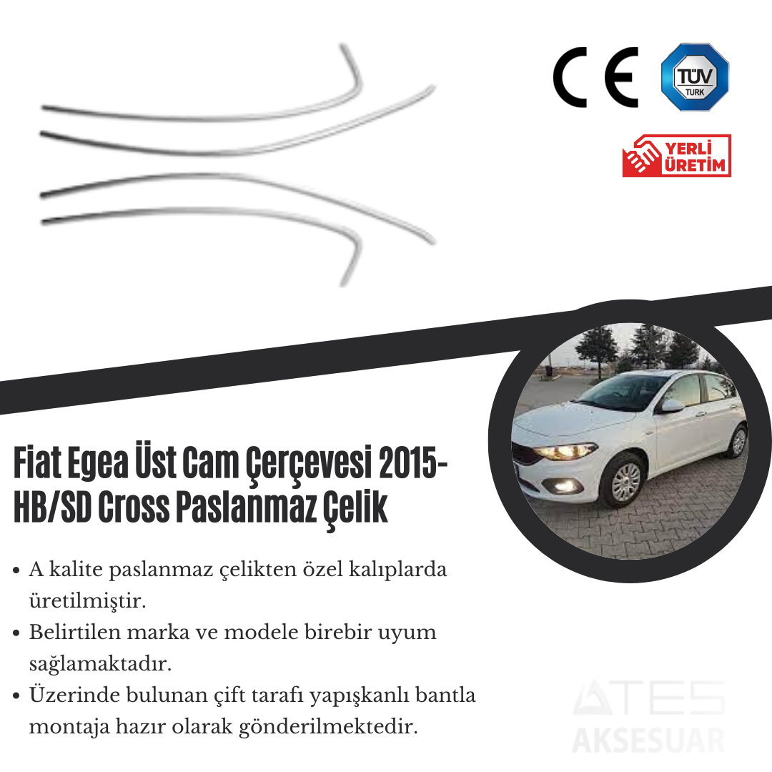 Fiat Egea HB 2015 Üst Cam Çıtası Paslanmaz Çelik