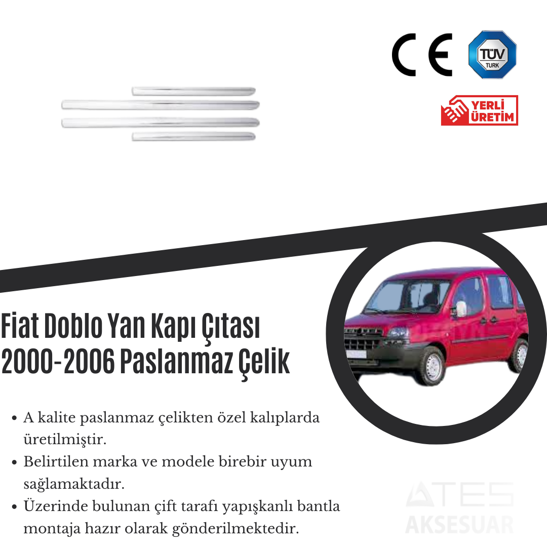 Fiat Doblo 2000-2006 Yan Kapı Çıtası Paslanmaz Çelik